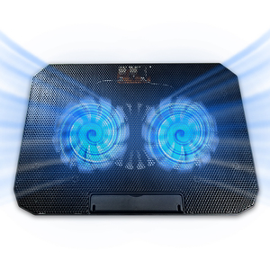 แผ่นรองระบายความร้อนสำหรับแล็ปท็อปเกมมิ่ง RGB <span class=keywords><strong>พัดลม</strong></span>คู่ขนาด 14 ซม. ระบายความร้อนด้วยอากาศ - ใช้พลังงานจาก USB ปรับระดับได้ด้วย PWM พร้อมที่วางโน้<span class=keywords><strong>ต</strong></span>บุ๊กพลาส<span class=keywords><strong>ต</strong></span>ิก มีสินค้าในสต็อก - Product Image 1