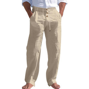Pantalones de Lino y Algodón para Hombre, Estilo Americano, Cintura Elástica, Transpirables, de Pierna Recta, Color Sólido, para Playa, Verano - Product Image 5