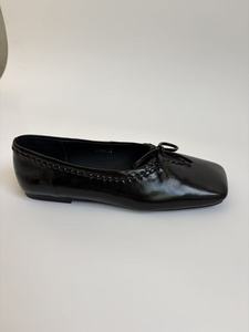 Zapatos Planos Negros con Lazo para Mujer - Mocasines Retro de Punta Cuadrada con Ribete Trenzado - Zapatos Sin Cordones de Cuero Genuino Duradero al por Mayor - Product Image 1