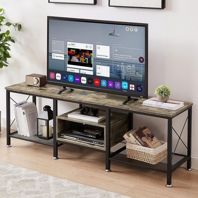 TV Stand for TV up to 75 Inch, Entertainment Center TV Console with Storage Shelves for Living Room, Gray