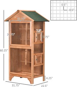 Orange Wooden Outdoor <strong>Bird</strong> <strong>Cage</strong>: Large <strong>Cage</strong> For Finches, Parakeet With 4 Perches &amp; Removable Bottom Tray - Product Image 6