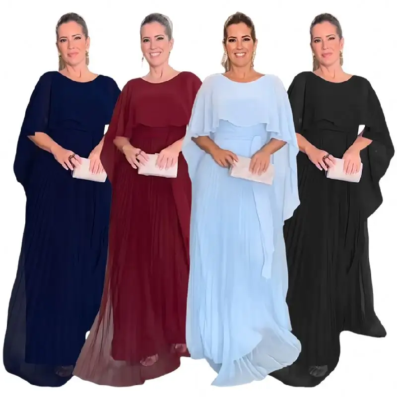 9948 Neuestes Design elegante Schal-Kleider für Damen Abendkleider hohe Taille Maxi-Kleid Damen plissiertes Chiffon-Kleid