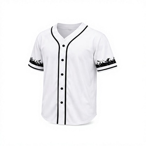 Camiseta de Béisbol Personalizada Blanca y Negra Sublimada de Manga Corta con Cuello en V Unisex Transpirable para Adultos Corte Holgado con Botones al Frente para Verano - Product Image 1