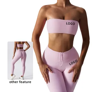 Workout Sets For Women 2 PCS Yoga Outfits Activewear Tracksuit Sets Strapless Bra And Butt Lifting Leggings