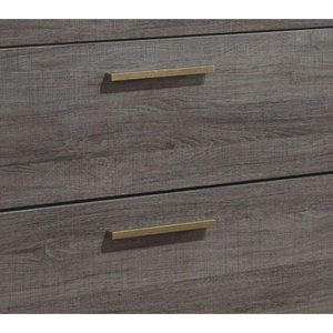 Contemporary Nightstand Two Tone Antique Gray Metal Glides Brass Bar Pulls Bedroom Furniture <b>Storage</b> <b>Drawers</b> - Product Image 4