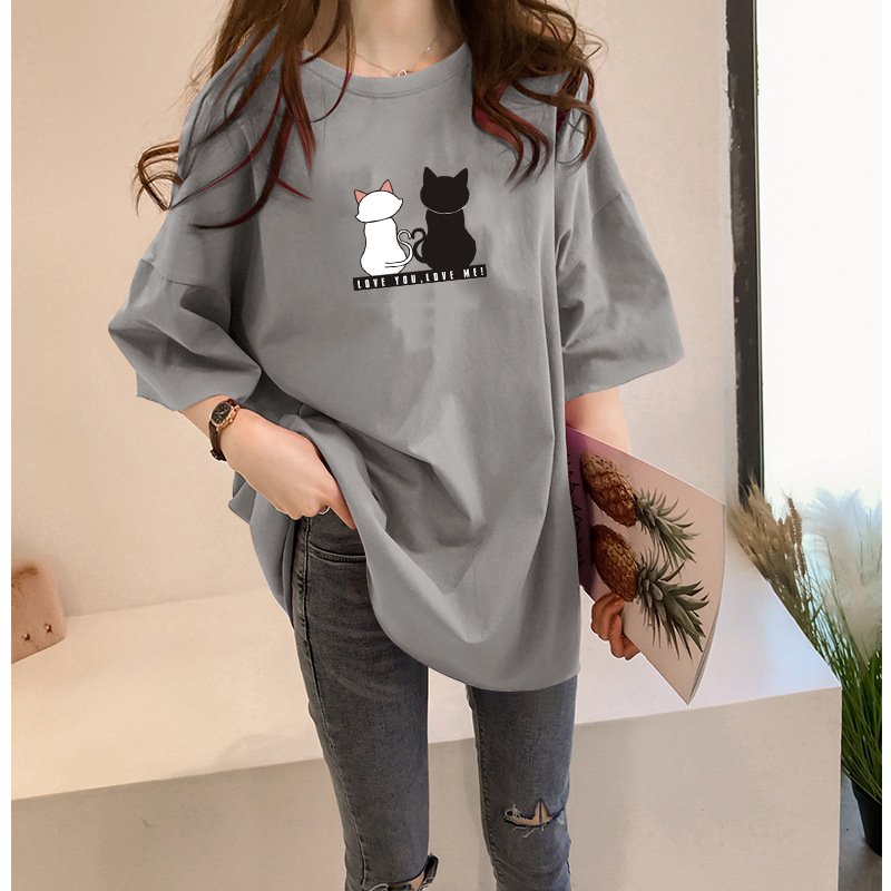 2021 Hot Stijl Zomer Vrouwen Ronde Hals T-shirt Nieuwe Zomer Tops Trendy Korte Mouwen Veelzijdige Losse Medium Lengte Stijl