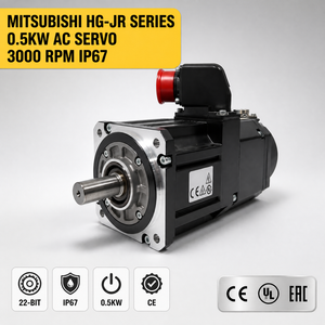Motor Servo AC Serie HG-JR de Mitsubishi, 0.5KW, 3000 RPM, IP67, Codificador Absoluto de 22 Bits, Automatización Industrial HG-JR734/HG-JR734B - Product Image 1