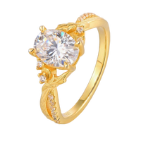 Bague de fiançailles en moissanite ovale plaquée or en argent sterling 925, avec bande texturée feuille de vigne et moissanite sertie à griffes