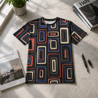 Kaos Pria 3D AOP Poplin 100% Poliester Charcoal Multiwarna Bermotif Lengan Pendek Cepat Kering Bernapas O-Neck