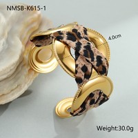 Bracelets Chaîne de Luxe pour Femme à Imprimé Léopard en Acier Inoxydable, Manchette Réglable Style Cubain Enveloppée d'Écharpe
