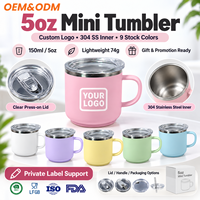 Gobelet miniature personnalisé de 5 oz avec poignée et couvercle, intérieur en acier inoxydable 304, 9 couleurs, OEM ODM, cadeau promotionnel