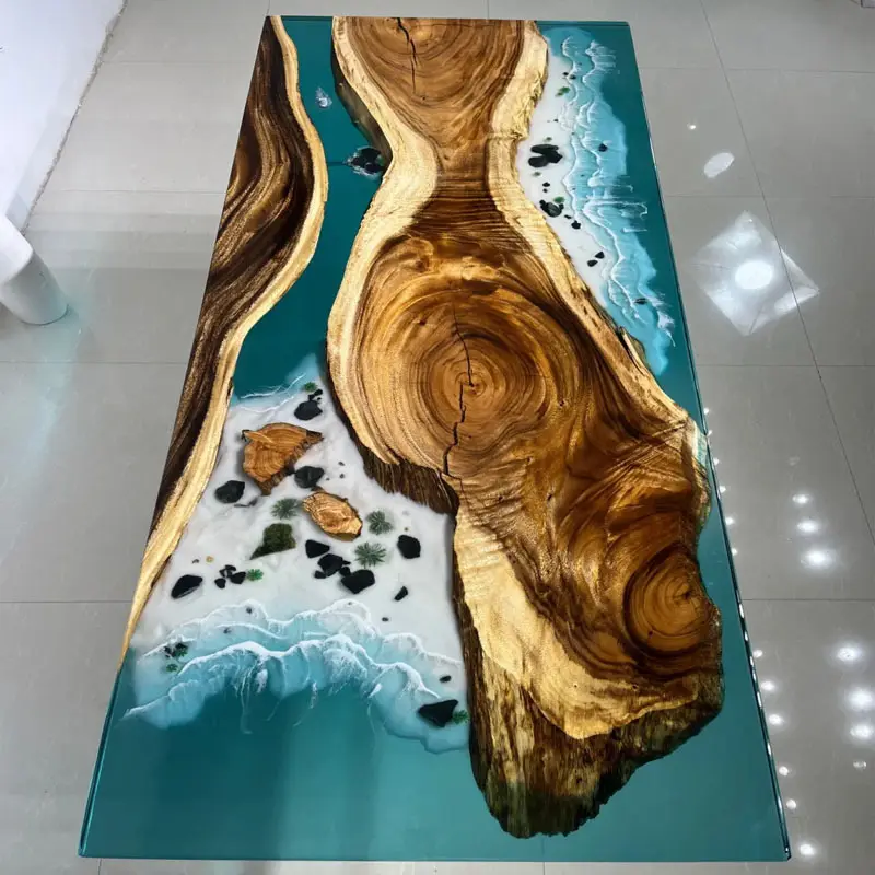 Factory Price Custom Epoxy Resin River Table Top Live Edge Natural Wood Dining Table