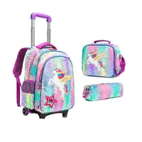 Kids School Bag with Wheels for Girls, Trolley Luggage Bag
