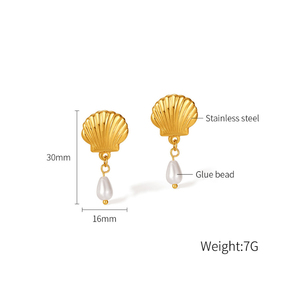 GE946 Creative Shell Glue Bead Dangle Design Stainless Steel 18k Gold Fashion Hoop <strong>Earings</strong> Women'<strong>s</strong> Jewelry for Women <strong>Girls</strong> Gift - Product Image 6