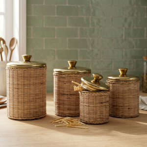 Panier de rangement rond en rotin avec couvercle en métal, capacité 4-5L, anti-poussière, pour organiser la table de cuisine - Product Image 3