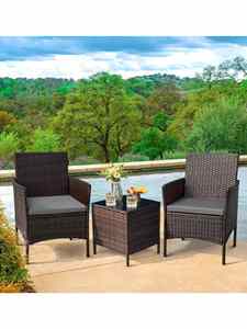Ensemble de mobilier d'extérieur 3 pièces pour patio et jardin Ensemble de <span class=keywords><strong>table</strong></span> et chaises d'extérieur avec cadre en métal tissé en osier PE Vente directe - Product Image 5