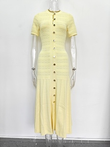Abito Lungo da Donna Vintage Primavera Estate 2026 in Maglia a Treccia Tinta Unita, Design Elegante, Monopetto, <span class=keywords><strong>Maniche</strong></span> <span class=keywords><strong>Corte</strong></span>, Girocollo - Product Image 4