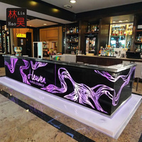 Comptoir de bar en verre et acier avec éclairage RGB personnalisé, design moderne pour la maison, les clubs, les fêtes, l'extérieur, le salon