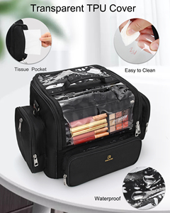 Relavel Thêm Lớn Màu Đen Trang Điểm Bàn Chải Trường Hợp Rõ Ràng Nắp Có Thể Điều Chỉnh Chia Du Lịch Túi Mỹ Phẩm Tổ Chức Trang Điểm Nghệ Sĩ - Product Image 4