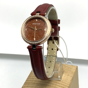 <span class=keywords><strong>Reloj</strong></span> de Pulsera para Mujer con Esfera Redonda Brillante, Bisel con Diamantes, <span class=keywords><strong>Correa</strong></span> de <span class=keywords><strong>Cuero</strong></span> Borgoña, Cuarzo Analógico, <span class=keywords><strong>Reloj</strong></span> de Moda para Damas - Product Image 1