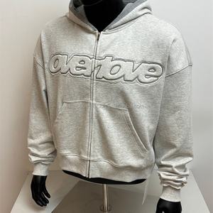 Sweat à capuche zippé surdimensionné en molleton français 100% coton avec logo 3D personnalisé TOPSHOW, broderie en relief 3D, épaules tombantes - Product Image 1