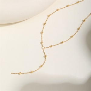 Trendy Stainless Steel Double-layer Tassel Y Shape Summer Beach Style Exquisite Bead Link Chain 18K Gold Plated <b>Necklace</b> - Product Image 1