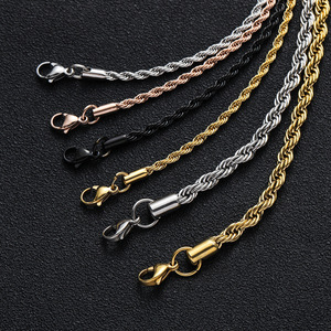 Catena di corda in acciaio inossidabile da 3MM/4MM/5MM/6MM di alta qualità collana di gioielli da uomo di lunghezza personalizzata catena di corda placcata in oro - Product Image 4