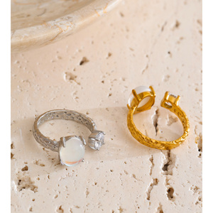 JINYOU 7174 New Arrivals Stainless Steel <strong>Moonstone</strong> Zircon Open Adjustable <strong>Ring</strong> for Women Exquisite Stylish Aesthetic Jewelry - Product Image 4