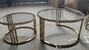 Luxus Gold Edelstahl Couch tisch 2 Stück gehärtetes Glas Mittel tisch Nesting Tisch für Home Hotel - Product Image 3