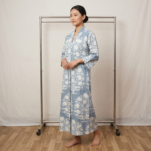 Robe d'été pour femmes, faite à la main, à motifs floraux, imprimée à la main, en coton indien, taille naturelle, mi-longue, écologique, impression numérique, col en V - Product Image 1