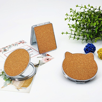 Handheld Double-Sided Cork Compact Makeup Mirror Factory Wholesale Cat-Shaped Pocket Mirror Portable and Personalized