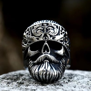 Bijoux de moto Vintage en acier inoxydable, grands anneaux gothiques lourds avec crâne Punk pour hommes et garçons - Product Image 4