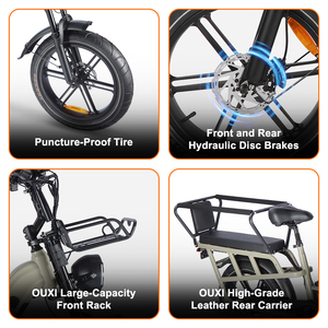 <span class=keywords><strong>Vélo</strong></span> cargo électrique familial OUXI Q10 à forte capacité de charge, <span class=keywords><strong>vélo</strong></span> utilitaire électrique 1000W, pneus larges de 20 pouces, cadre bas, double siège, <span class=keywords><strong>vélo</strong></span> de banlieue électrique - Product Image 6