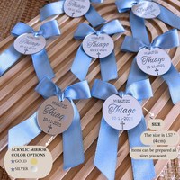 Étiquettes personnalisées en acrylique miroir en forme de croix pour baby shower, baptême, mariage, Ramadan, douche nuptiale, cadeaux de remerciement et faveurs de célébration