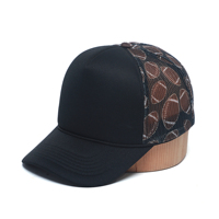 Gorras de Béisbol Personalizadas 100% Algodón, Tipo Trucker, Deportivas, con 5-6 Paneles Estructurados, Estilo Dad Hat, Visera Curva, Estampado de Leopardo, Logo Bordado Plateado