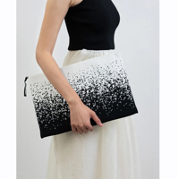 Housse pour ordinateur portable tricotée, motif dégradé noir et blanc moucheté, pochette zippée, sac de transport léger et protecteur pour ordinateur portable
