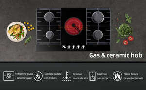 Placa <span class=keywords><strong>de</strong></span> Cocción Híbrida Negra para Cocina, a <span class=keywords><strong>Gas</strong></span>, Integrada, Aplicación GLP, Eficiente Energéticamente, <span class=keywords><strong>de</strong></span> Vidrio, para Uso Doméstico - Product Image 2