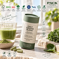Emballage en tube de papier avec logo personnalisé pour les compléments alimentaires, les vitamines, les capsules, les poudres de légumes verts, boîtes cylindriques en carton OEM, tailles personnalisées