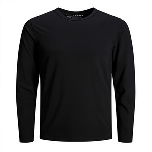 Men <b>Black</b> <b>Long</b> <b>Sleeve</b> <b>T</b> <b>Shirt</b> Solid O Neck Knitted Jersey Regular Fit Casual Basic Tee - Product Image 4