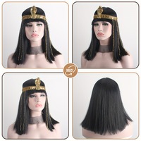 Ensemble de perruques de cosplay Cléopâtre avec bandeau tête de serpent, longues et droites, en fibre synthétique (K-Silk/P-Silk), fabriquées à la machine