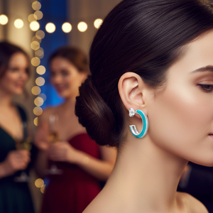 <b>Turquoise</b> Zircon Stone Round Design Trendy Charm <b>Earrings</b> Turkish Handmade 925 Sterling Silver Jewelry for Party - Product Image 3