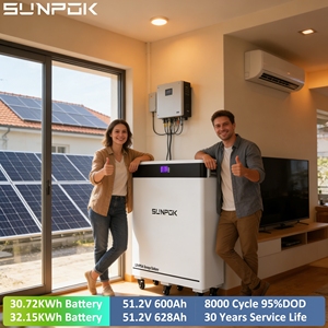 Sistema de Almacenamiento de Energía Solar Sunpok de 30 <span class=keywords><strong>KW</strong></span> 30KWH, Baterías de Litio de 600 Ah y 48 V, Paquete de Baterías Lifepo4 de 51.2 V para Almacenamiento de Energía - Product Image 1