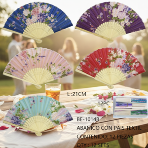 CASAMAX WL BE-1014B Set di 12 Ventagli Decorativi Floreali, Lunghezza 21cm - Ventaglio in Tessuto - Product Image 3