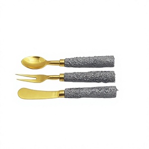 Juego de cubiertos modernos de acero inoxidable con hoja pulida a espejo Graver Stone, mango de madera, para cocina 2026 - Product Image 1