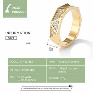 Anillo Triangular de Circonio en Acero Inoxidable con Baño de Oro de 14K - Product Image 4