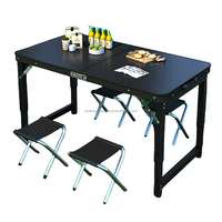 Table portable pour salon et cour avec tabourets pliants ronds en métal, chaises de salle à manger légères pour l'extérieur, idéales pour les fêtes