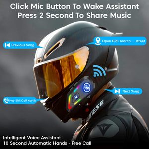 Casque Bluetooth pour moto C5, haut-parleur interphone avec double micro, 800mAh, étanche IPX5, sans fil, appel mains libres, casque audio - Product Image 2