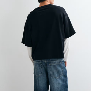 Manufacturer designs stylish casual <b>black</b> double-layer <b>long</b>-sleeved <b>top</b> custom soft cotton <b>long</b>-sleeved T-shirt - Product Image 3