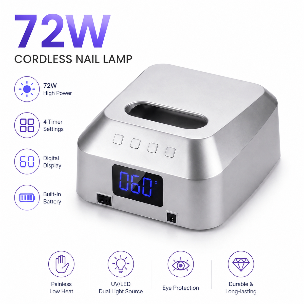 Cordless Uv Led Nail Lamp 72w Rechargeable Nail Dryer Wireless Gel Polish Curing Light