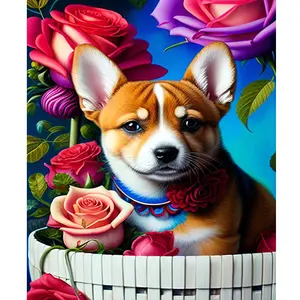ภาพวาดโดยชุดตัวเลขตะกร้าสุนัขสัตว์ภาพอะคริลิคภาพวาดศิลปะบนผนังสำหรับตกแต่งบ้าน40x50cm